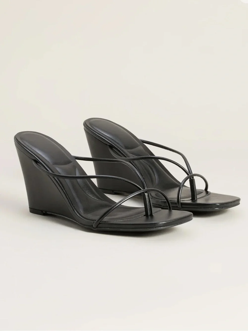 Black Strappy Wedge Sandals